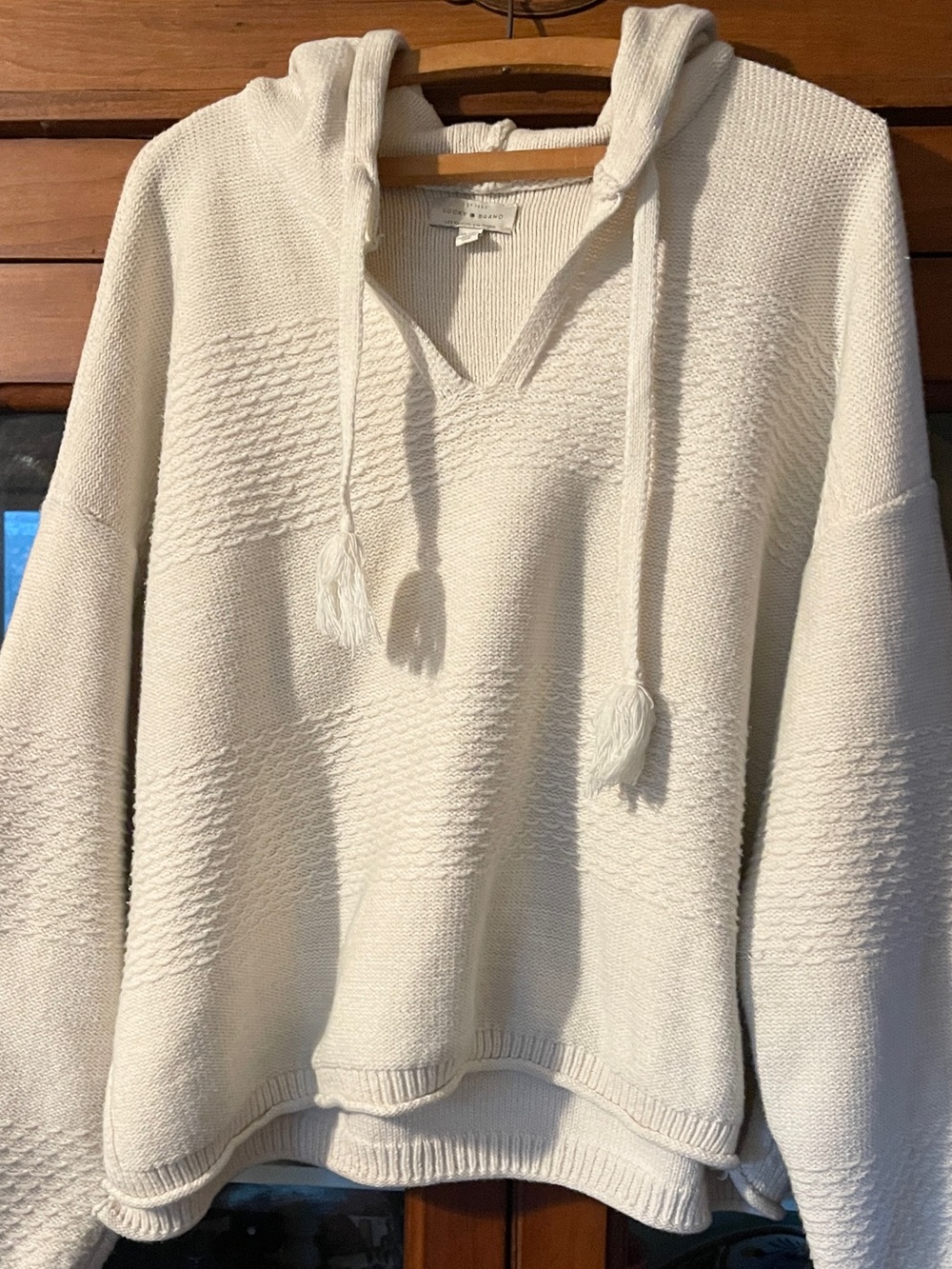 Lucky Brand Cream Hooded V-Neck Knit Sweater